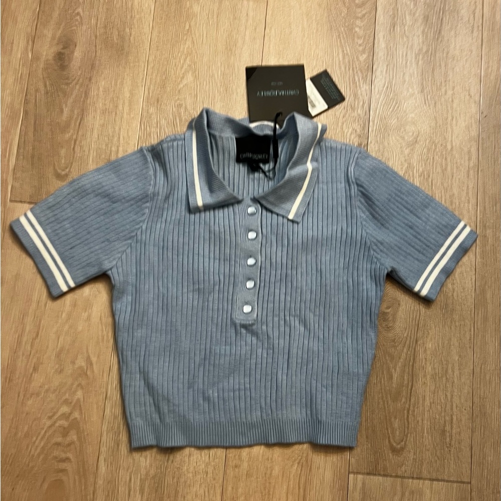 Blue and White NWT Cynthia Rowley cropped polo